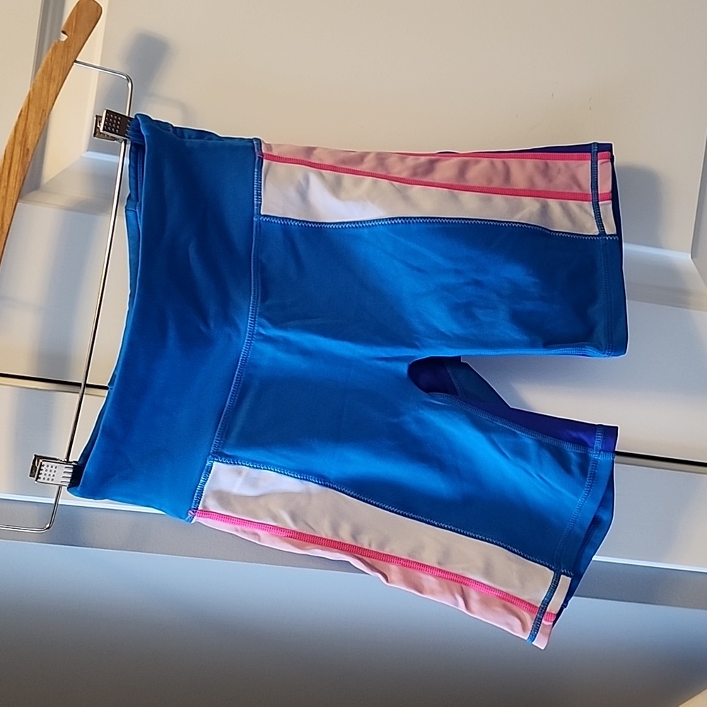 Motion365 by Fabletics blue/white/pink/light gray biker shorts!